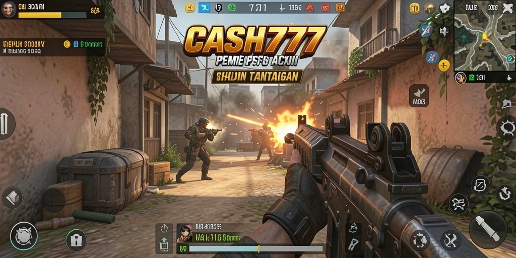 Screenshot gameplay <strong>CASH777</strong> menampilkan aksi tembak-menembak yang mendebarkan.