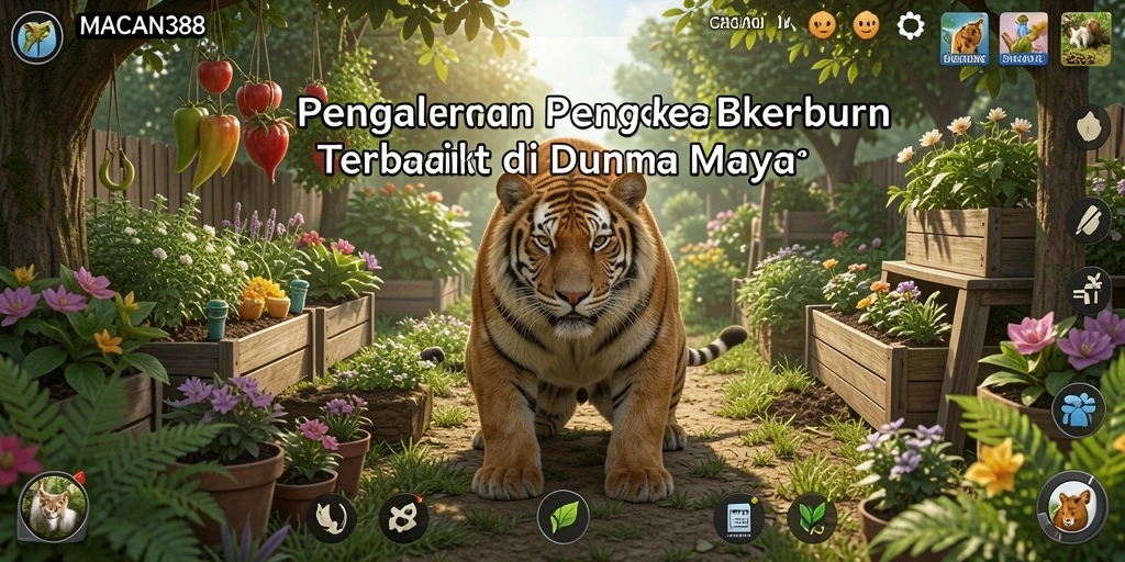 Screenshot gameplay <strong>MACAN388</strong> menampilkan aktivitas berkebun yang seru dan berwarna.