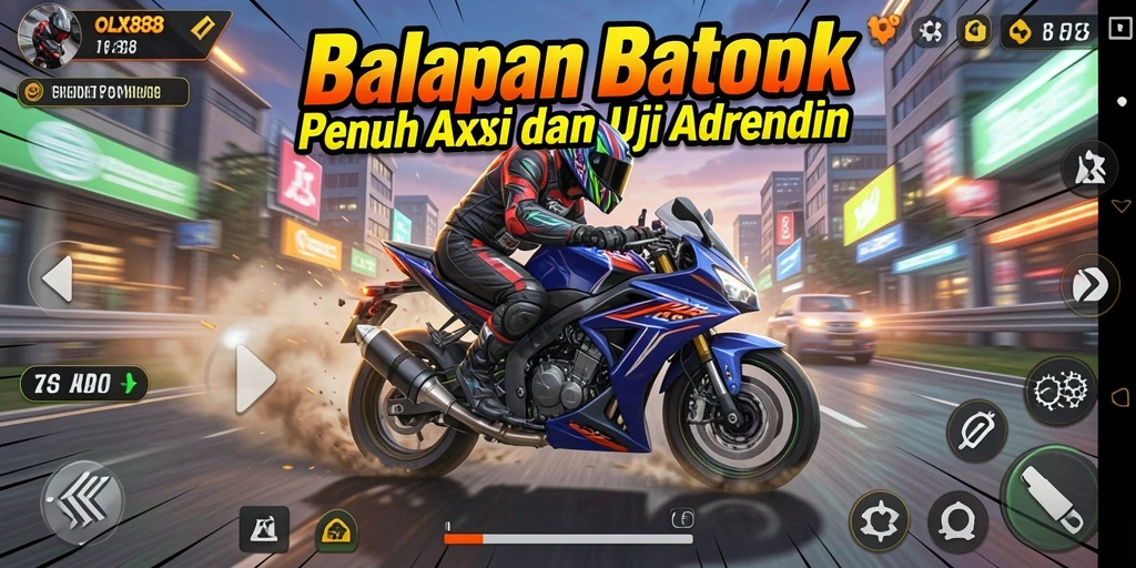Tangkapan layar gameplay OLX888 menampilkan aksi balapan motor yang mendebarkan.