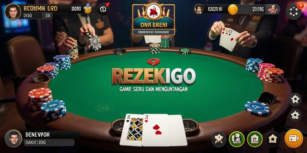 Screenshot gameplay poker di REZEKIGO menunjukkan keseruan bermain yang menawan.